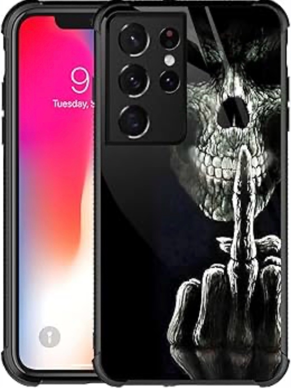 Black Skull Shh Graphic Phone Case - Protective Cell Phone Cover